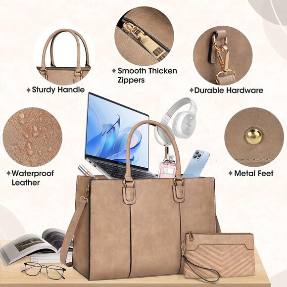 NUBILY Laptop Bags for Women 15.6 Inch Work Tote Bags Womens Laptop Purse - Picture 5 of 7